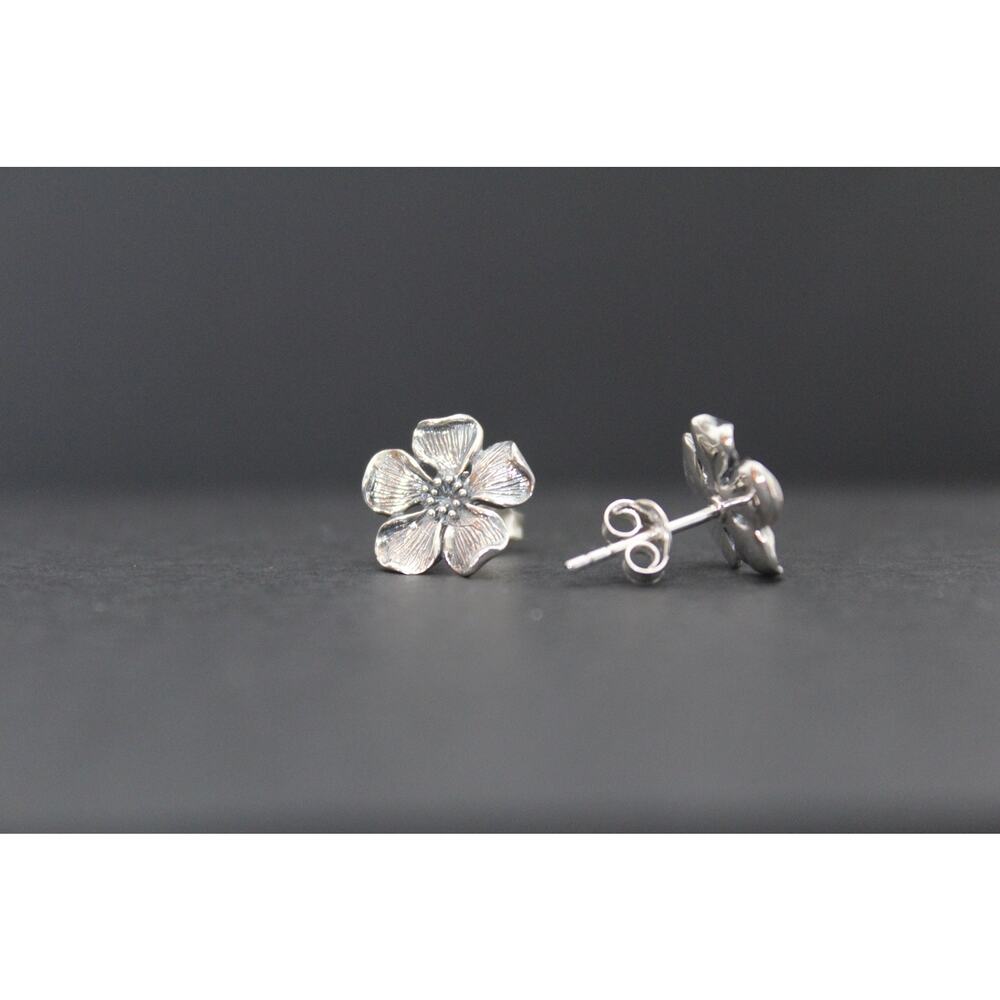 Sterling Silver Cherry Blossom Post Earrings, Sil… - image 2